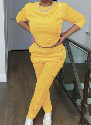 Casual Side-breasted Sweatshirt Long-sleeved Trousers Two-piece Set