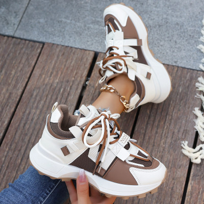 Popular Thick-Soled Round-Toed Breathable Soft-Soled Running Casual Shoes Dad Shoes