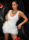 Sexy Hollow Backless Zippered Furry Strappy Hip-hugging Dress