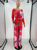 Sexy Printed Off-shoulder Flared Pants Two-piece Set