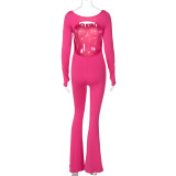 Solid Color U-neck Long-sleeved Backless Fleece Sports Jumpsuit
