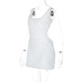 Sexy Hollow Backless Zippered Furry Strappy Hip-hugging Dress