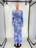 Sexy Printed Off-shoulder Flared Pants Two-piece Set