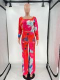 Sexy Printed Off-shoulder Flared Pants Two-piece Set