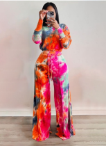 Sexy Printed Off-shoulder Flared Pants Two-piece Set
