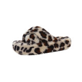 Leopard Print Furry Thick-soled Open-toe Plush Slippers