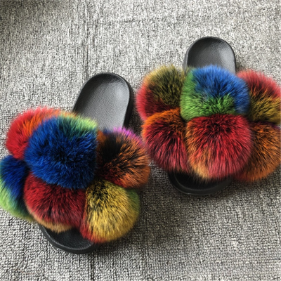 Fashionable Fox Raccoon Fur Flip Flops
