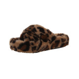 Leopard Print Furry Thick-soled Open-toe Plush Slippers