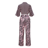 Fashionable Printed V-neck Knotted Slim Fit Two-piece Set