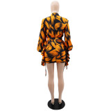 Plus Size Suit Short Skirt Puff Sleeve Two Piece Set