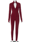 Solid Color Stand Collar Cardigan Tight Pants Casual Yoga Suit Two-Piece Set