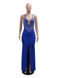 Sleeveless High Slit Rhinestone See-Through Party Dress