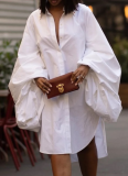 Loose and Gentle Style Short Skirt Long Sleeve Shirt Dress