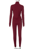 Solid Color Stand Collar Cardigan Tight Pants Casual Yoga Suit Two-Piece Set