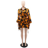 Plus Size Suit Short Skirt Puff Sleeve Two Piece Set