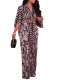 Fashionable Printed V-neck Knotted Slim Fit Two-piece Set