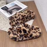 Leopard Print Furry Thick-soled Open-toe Plush Slippers