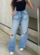 High-Rise Wide-Leg Ripped Non-Stretch Straight-Leg Jeans