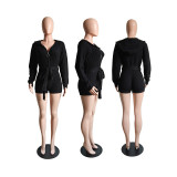 Fashionable and Sexy Long Zipper Hooded Sweater Jumpsuit