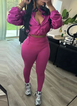 Sexy Drawstring Waist and Exposed Navel High Waist Leggings Set