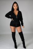 Fashionable and Sexy Long Zipper Hooded Sweater Jumpsuit