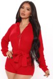 Fashionable and Sexy Long Zipper Hooded Sweater Jumpsuit