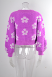 Short Knitted Sweater Floral Cardigan Sweater