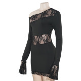 Sexy Off-shoulder Long-sleeved Lace Short Dress