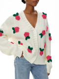 Loose Three-dimensional Floral Knitted Cardigan Sweater Jacket