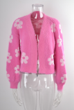 Short Knitted Sweater Floral Cardigan Sweater