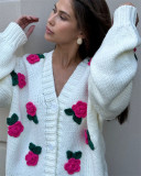 Loose Three-dimensional Floral Knitted Cardigan Sweater Jacket
