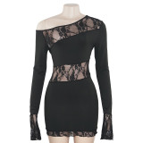 Sexy Off-shoulder Long-sleeved Lace Short Dress