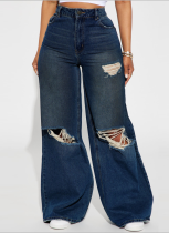 Fashion Plus Size Simple Ripped Wide Leg Jeans