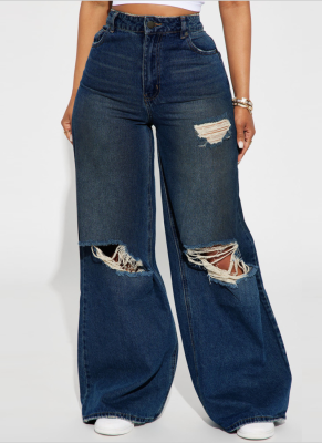 Fashion Plus Size Simple Ripped Wide Leg Jeans