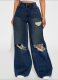 Fashion Plus Size Simple Ripped Wide Leg Jeans