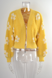 Short Knitted Sweater Floral Cardigan Sweater