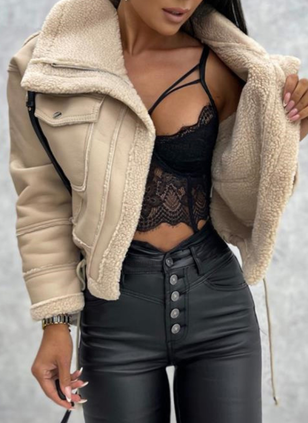 Lamb Wool Coat New Short Zipper Motorcycle Jacket Tops