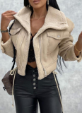 Lamb Wool Coat New Short Zipper Motorcycle Jacket Tops