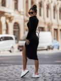 Fashionable Solid Color Hollow Slit Dress