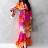 Fashionable V-neck Tie Top High Waist Wide Leg Pants Suit