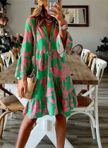 Long Sleeve Printed Bell Sleeve Women's Midi Dress