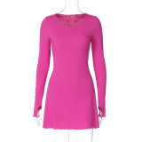 Simple Solid Color Back Strapped Waist Dress