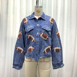 Lapel Jacket Sequin Embroidered Corduroy Rugby Top