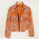 Lapel Jacket Sequin Embroidered Corduroy Rugby Top