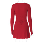 Simple Solid Color Back Strapped Waist Dress