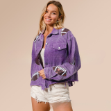Lapel Jacket Sequin Embroidered Corduroy Rugby Top