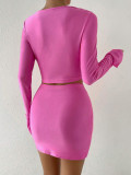 Fashionable Long-sleeved Elastic Waistband Hip Skirt Two-piece Set