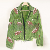 Lapel Jacket Sequin Embroidered Corduroy Rugby Top