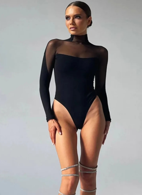 Sexy Mesh Paneled Long-sleeved Jumpsuit