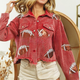 Lapel Jacket Sequin Embroidered Corduroy Rugby Top
